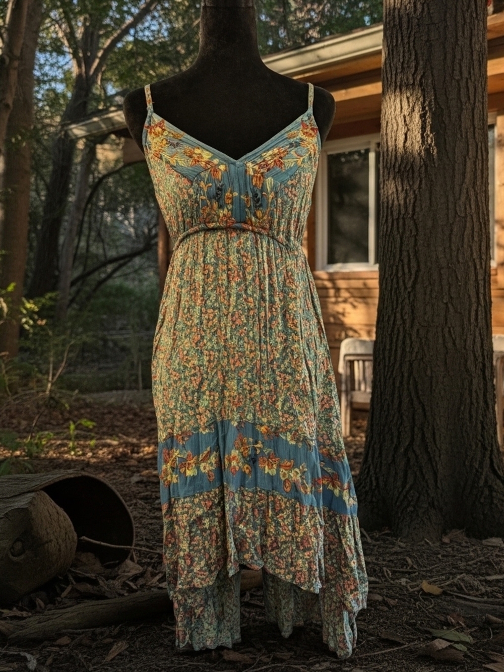 Angie Teal Blue Floral High-Low Sundress (A38)